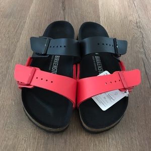 Birkenstock Arizona Split Black Poppy Red Sz5-5.5/ EU36